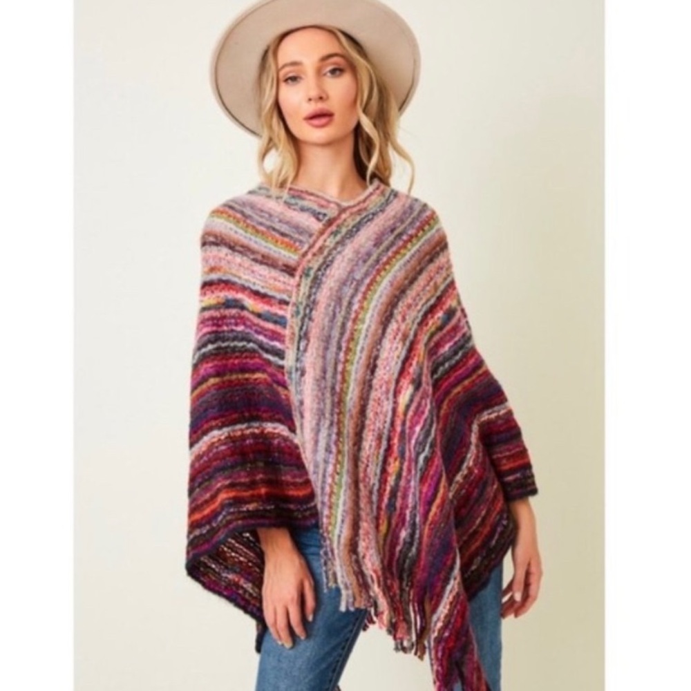 - - NEW Delilah Wear MULTICOLORED WARM PONCHO